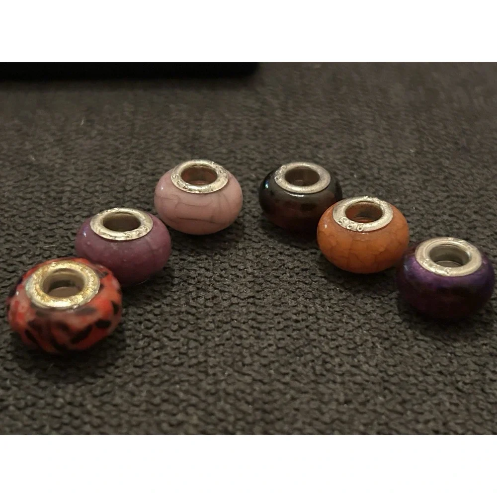 Lot of 6 Sterling Silver Core Bracelet Charm Beads Lampwork Glass Style 925 3